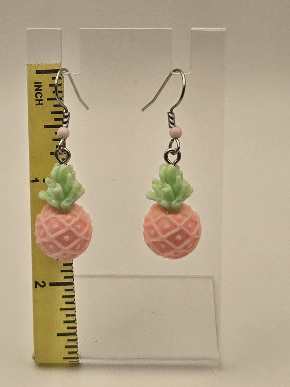 Pink Pineapple Drop Earrings with Green Tops - Women Jewelry